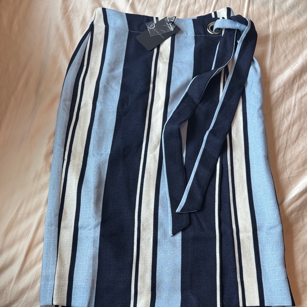 J.O.A. Navy and Light Blue Striped Pencil Skirt